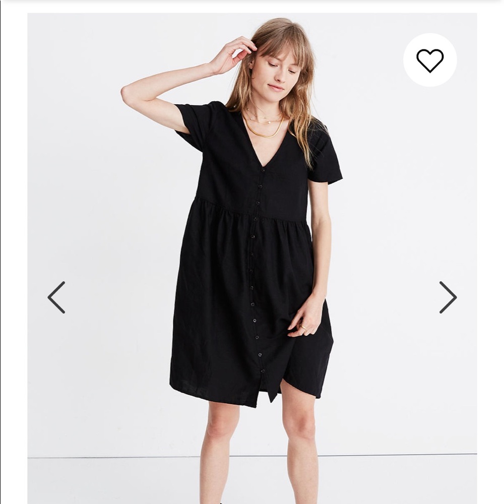 Madwell Linen Blend Button Front V-Neck Dress